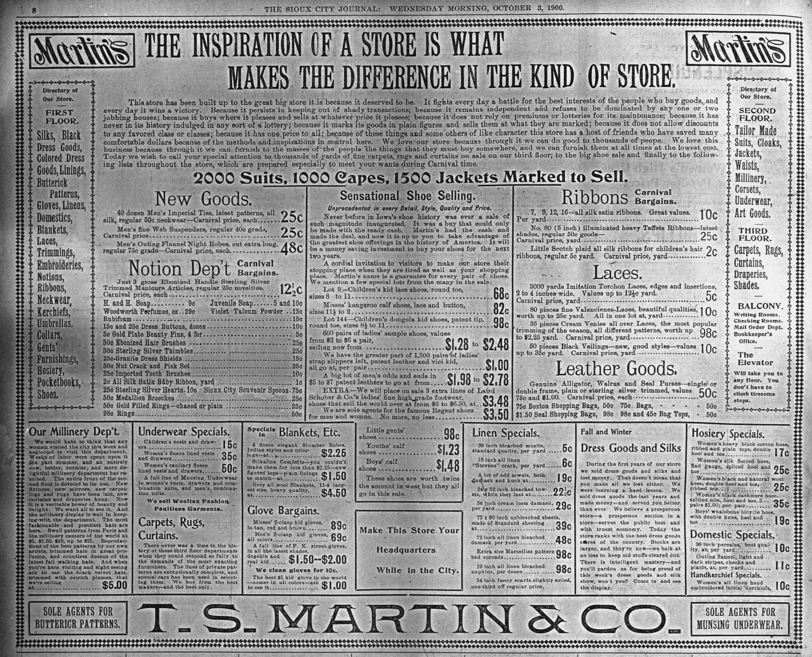 Sioux City Journal ads, Oct. 3 1900